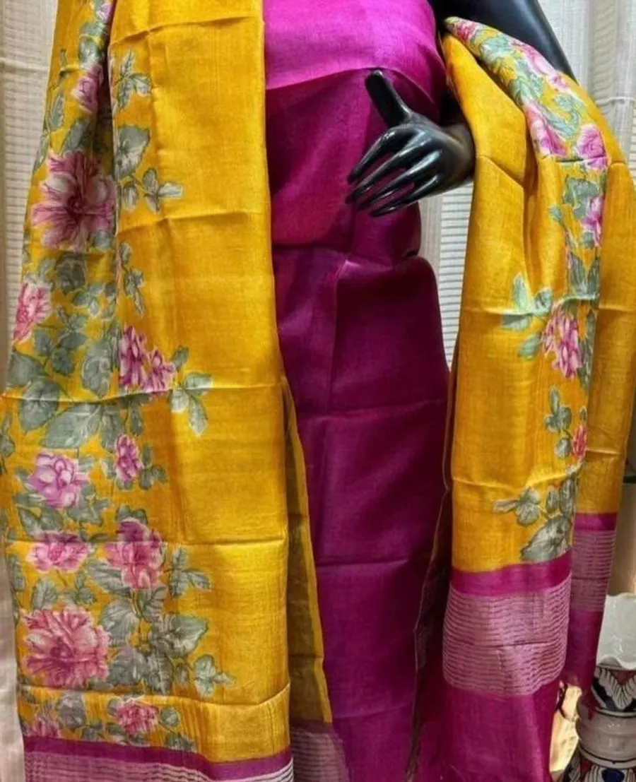 Pure Handloom Tussar Silk Dress Materials (Top & Dupatta Only)